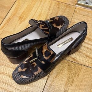 Louise et Cie Mixed media animal print and houndstooth heeled loafers